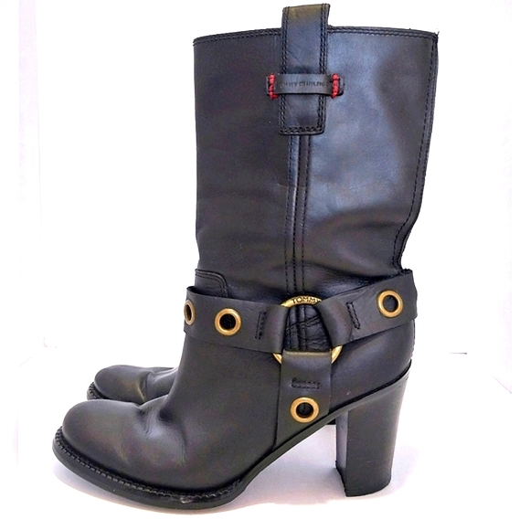 Tommy Hilfiger Leather Moto Boots,‎ Size 7.5 - Picture 1 of 11